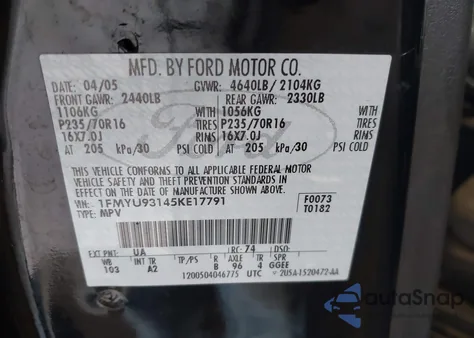 2005 Ford Escape Xlt from USA, damaged, VIN 1FMYU93145KE17791